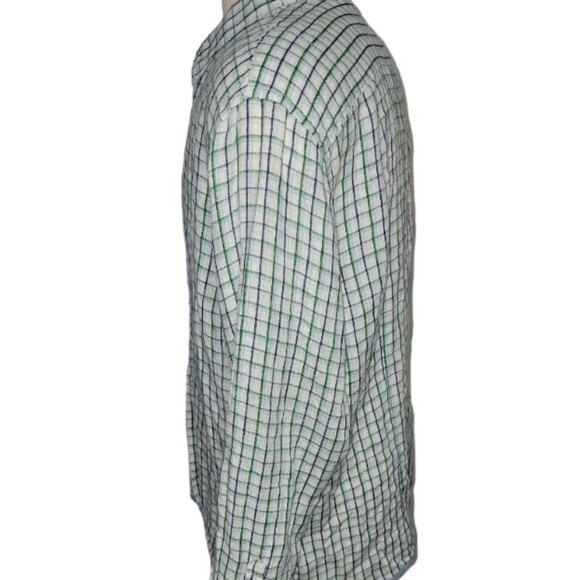 Report Collection Men's shirt XXL Blue Green checkered 100% linen long sleeve - Picture 4 of 11